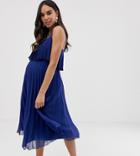 Asos Design Maternity Double Layer Pleated Cami Midi Dress - Navy