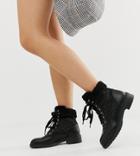 New Look Wide Fit Shearling Detail Flat Hiker Boot In Black