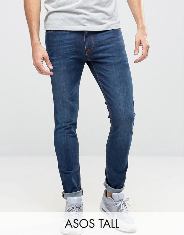 Asos Tall Super Skinny Jeans In Dark Wash - Blue