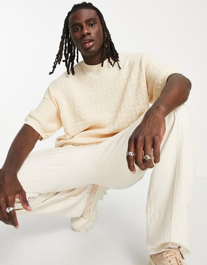 Asos Design Textured Oversized T-shirt In Beige-neutral