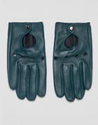 Asos Leather Driving Gloves In Green - Green