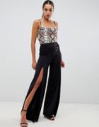 Asos Design Slinky Wide Leg Pants With Split Front And D-ring-black