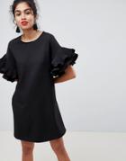 Parisian Shift Dress With Frill Sleeve - Black