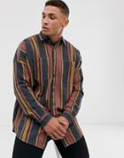 Asos Design Long Sleeve Oversized Drop Shoulder Shirt In 90s Stripe - Red