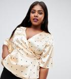 Asos Design Curve Satin Wrap Top In Star Print-multi