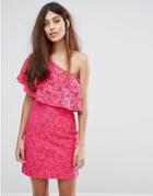 Warehouse Bonded Lace One Shoulder Dress - Pink