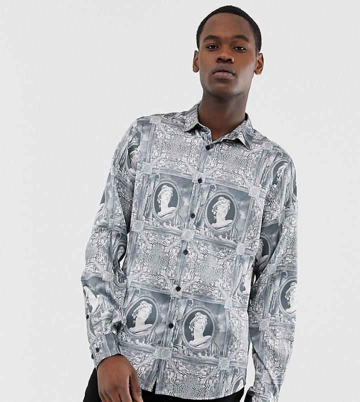 Asos Design Tall Regular Baroque Shirt In Gray - Black