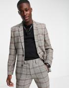 Asos Design Skinny Suit Jacket In Beige Check-brown