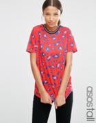 Asos Tall Top In Red Leopard Print With Tipped Rib - Multi