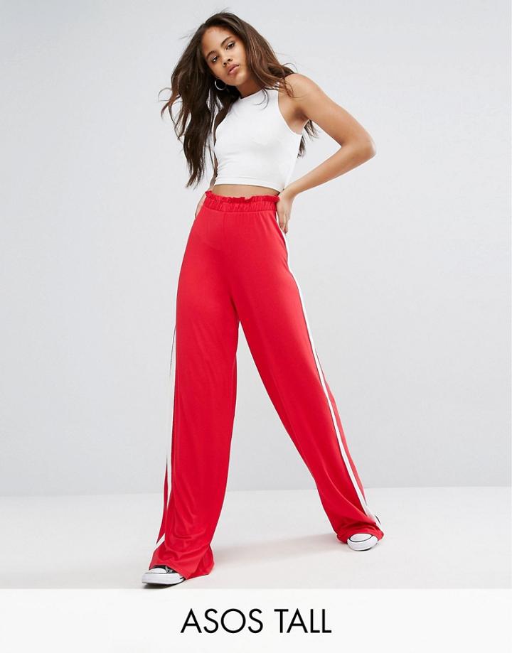 Asos Tall Wide Leg Pants With Side Stripe - Red