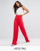 Asos Tall Wide Leg Pants With Side Stripe - Red