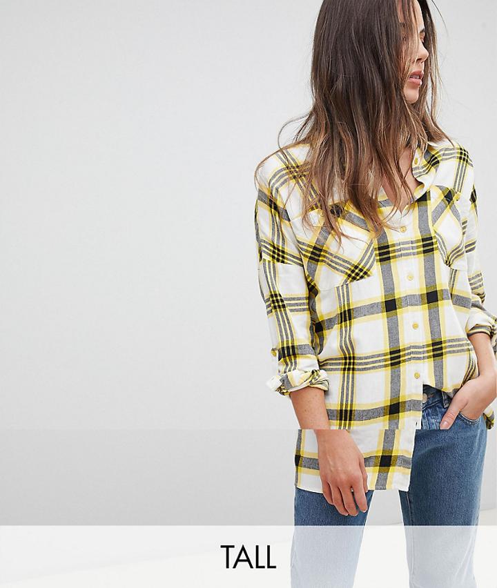 Noisy May Tall Oversized Checked Shirt - Pink