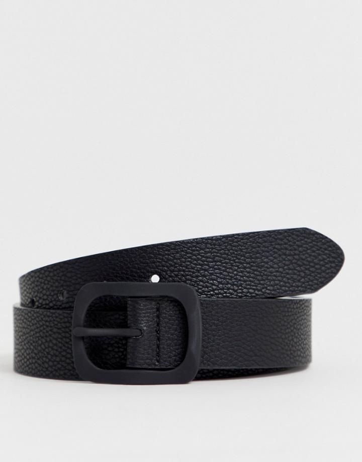 Asos Design Faux Leather Wide Belt In Black Pebble Grain And Matte Black Buckle