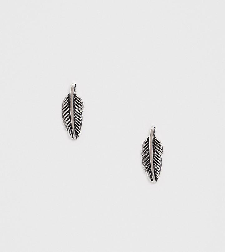 Asos Design Sterling Silver Stud Earrings In Feather Design - Silver