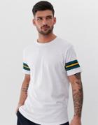 Jack & Jones Originals Longline Curved Hem Sleeve Stripe T-shirt In White