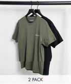 Jack & Jones Originals 2 Pack Logo T-shirt In Black & Khaki-multi