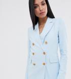 Fashion Union Tall Linen Double Breasted Blazer Two-piece - Blue
