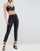 Club L Jegging Pants With Eyelet Detail - Black