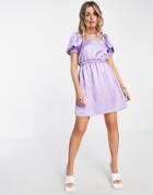 Flounce London Square Neck Mini Dress In Lilac-purple