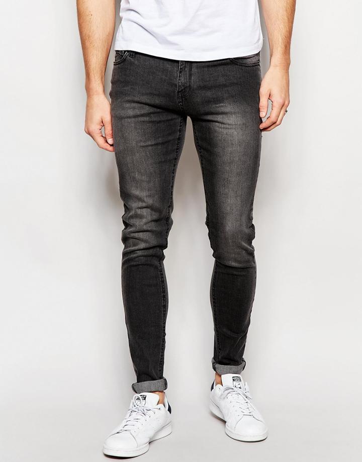 Criminal Damage Skinny Jeans In Acid Wash - Gray