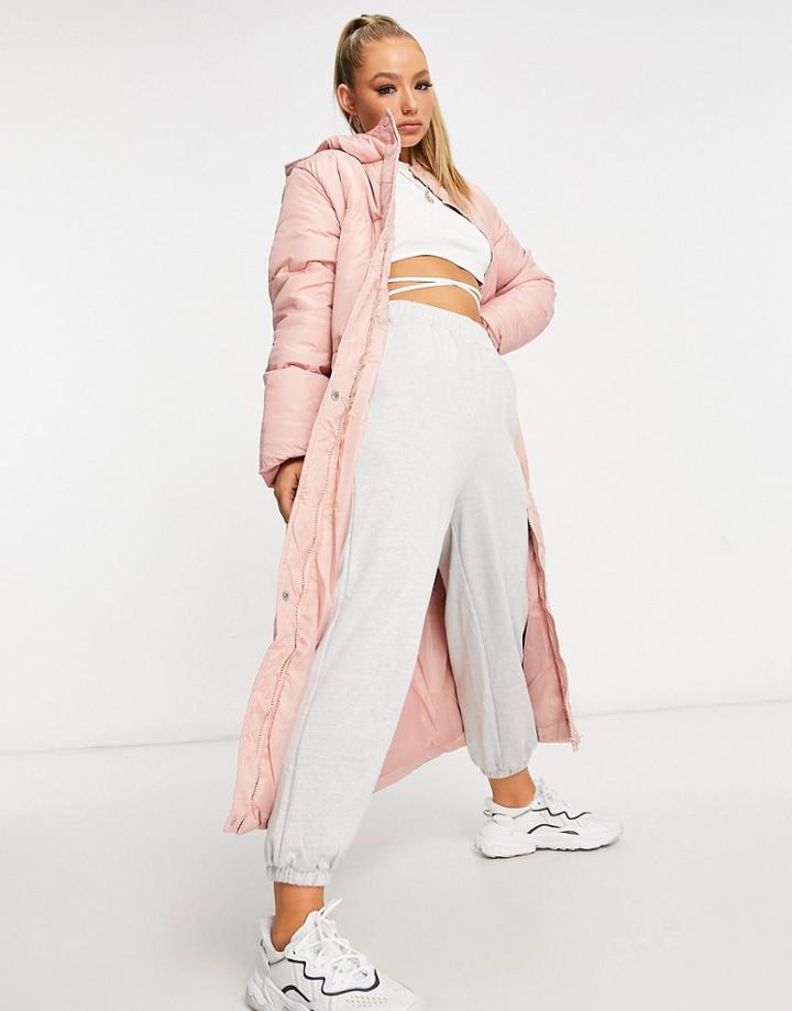 Threadbare Longline Puffer Coat-pink