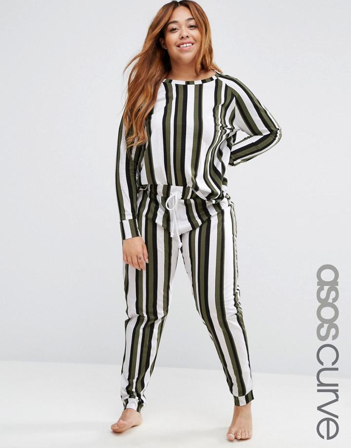 Asos Curve Lounge Jogger In Khaki Stripe Coord - Multi