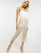 Asos Design Sequin Midi Skirt With Chevron Detail And Double Split In Pink