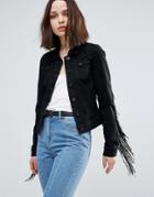 Only Charm Tie Sleeve Denim Jacket - Black