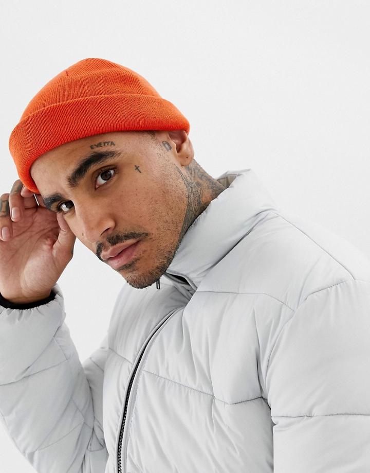Asos Design Mini Fisherman Beanie In Orange - Orange