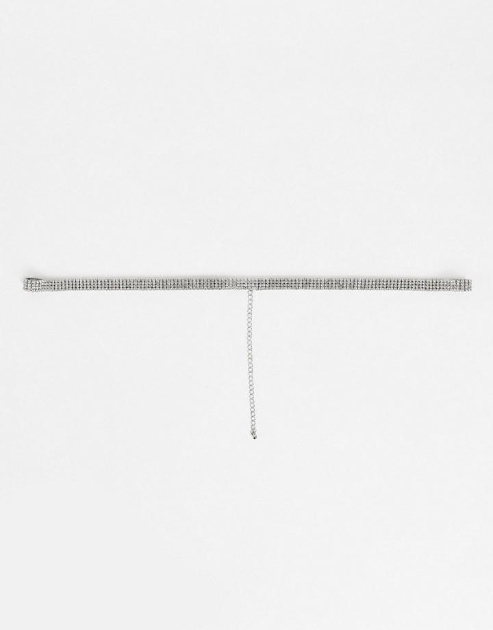 Asos Design Skinny Cup Chain Rhinestone Chain Belt In Silver