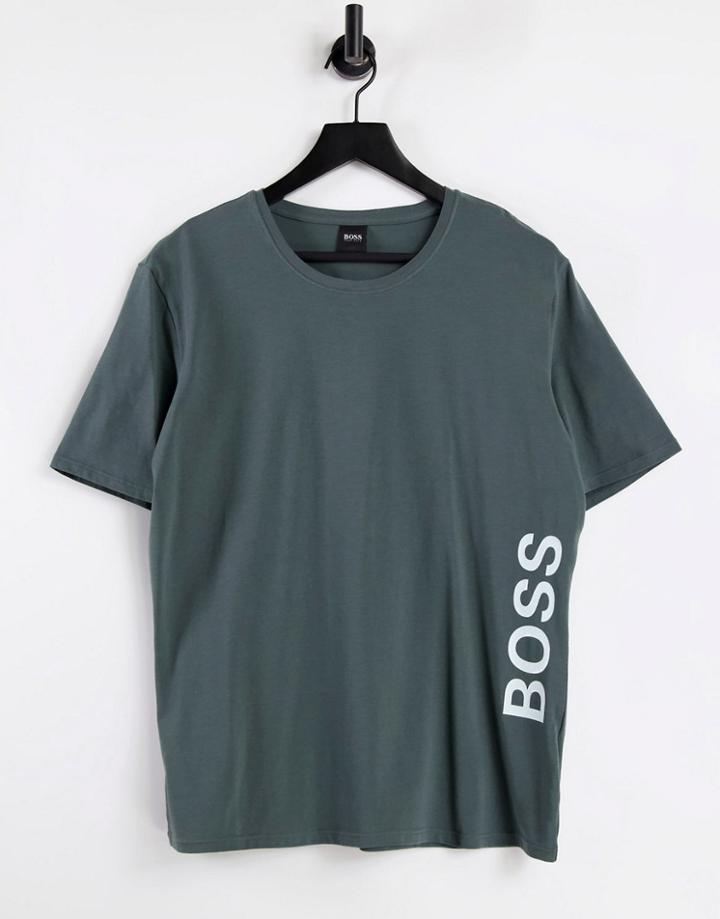 Boss Bodywear Identity Vertical Contrast Logo T-shirt In Khaki-green