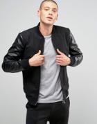 Only & Sons Wool Bomber With Faux Leather Sleeves - Black