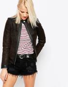 Barney's Originals Suede Biker Jacket - Brown