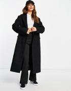 Topshop Self Check Double Breasted Long Coat In Black