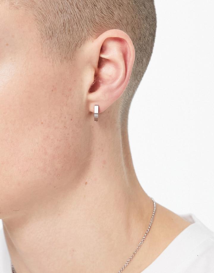 Asos Design Waterproof Stainless Steel Hexagon Hoops In Silver Tone