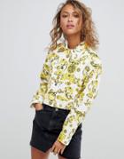Asos Design Crop Jacket In Statement Print - Multi