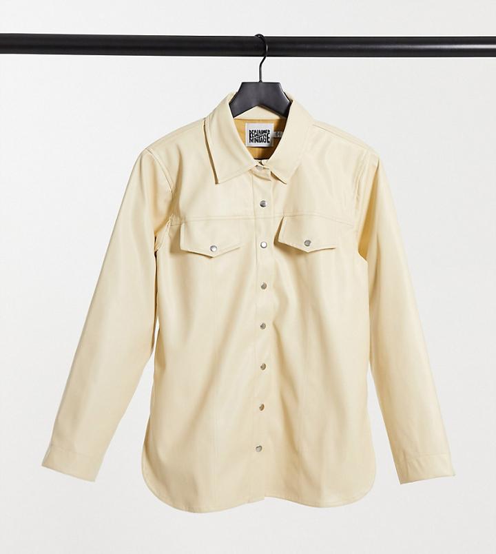 Reclaimed Vintage Inspired Leather Look Shirt In Buttermilk-white
