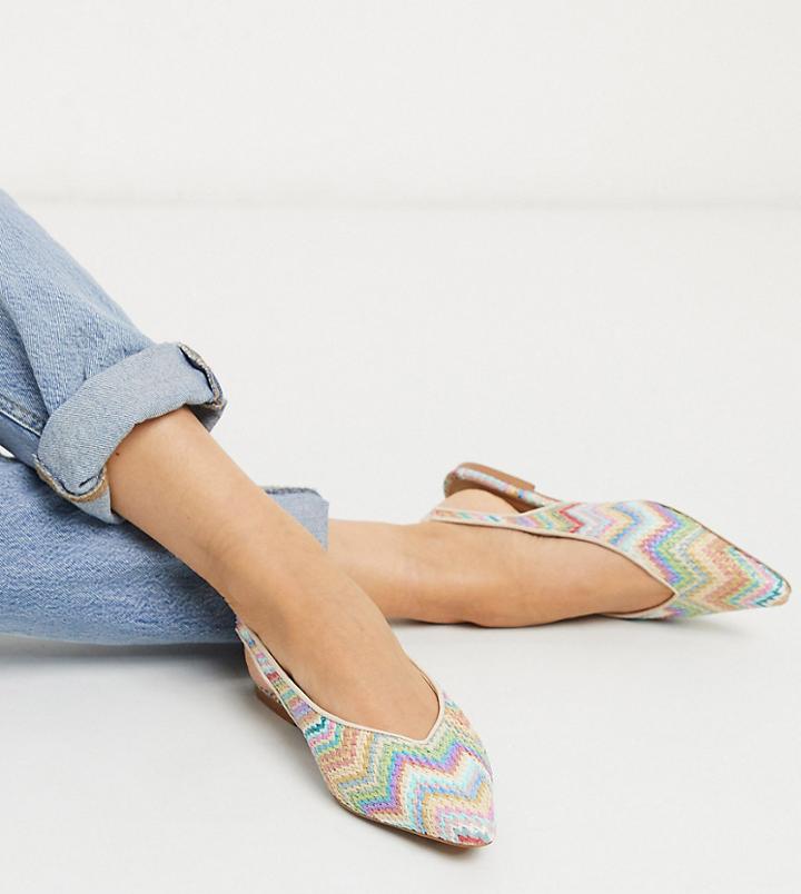 Asos Design Wide Fit Lacy Slingback Ballet Flats In Weave-neutral