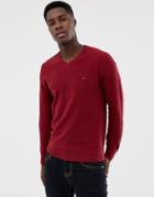 Tommy Hilfiger V Neck Logo Sweater - Red
