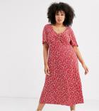 Asos Design Curve Square Neck Twist Front Midi Dress In Print-multi