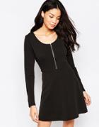 Brave Soul Skater Dress With Zip Front - Black