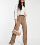 Vero Moda Tall Ribbed Wide Leg Pants In Mocha - Part Of A Set-brown