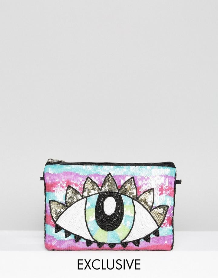 From St Xavier X How To Live Hand Beaded Eye Clutch Bag - Multi