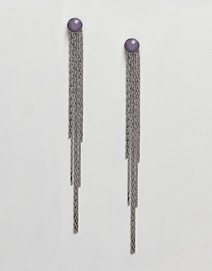 Asos Faux Lapis Stone And Chain Tassel Earrings - Silver