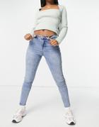 Vero Moda Organic Cotton Blend Skinny Jeans With Ankle Zip In Light Blue Wash-blues