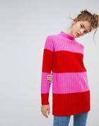 E.l.k Oversized Sweater With High Neck In Wide Stripe - Red