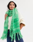 Asos Design Mixed Knit Fluffy Scarf With Tassels-green