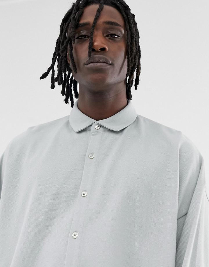 Asos Design Oversized Pique Button Through Polo In Green - Green