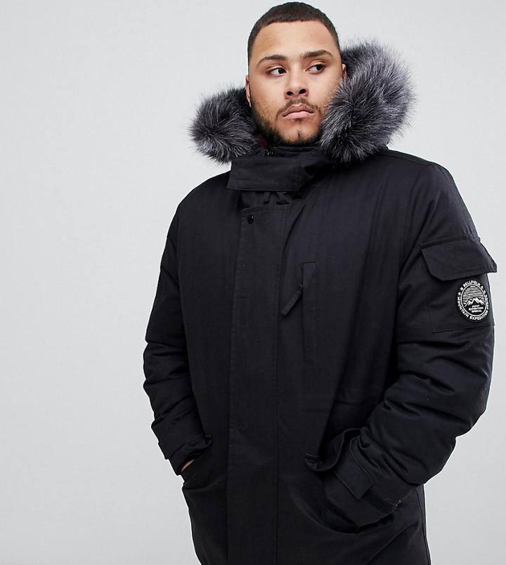 Bellfield Plus Parka With Faux Fur Hood In Black - Black