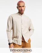 Asos Design 90s Oversized Linen Shirt With Grandad Collar In Stone-neutral